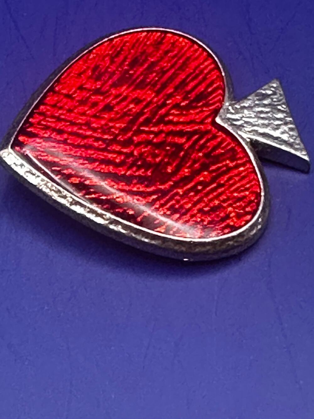 Vintage Yves Saint Laurent (YSL) Red Enamel Spade Brooch Pin - Made in France
